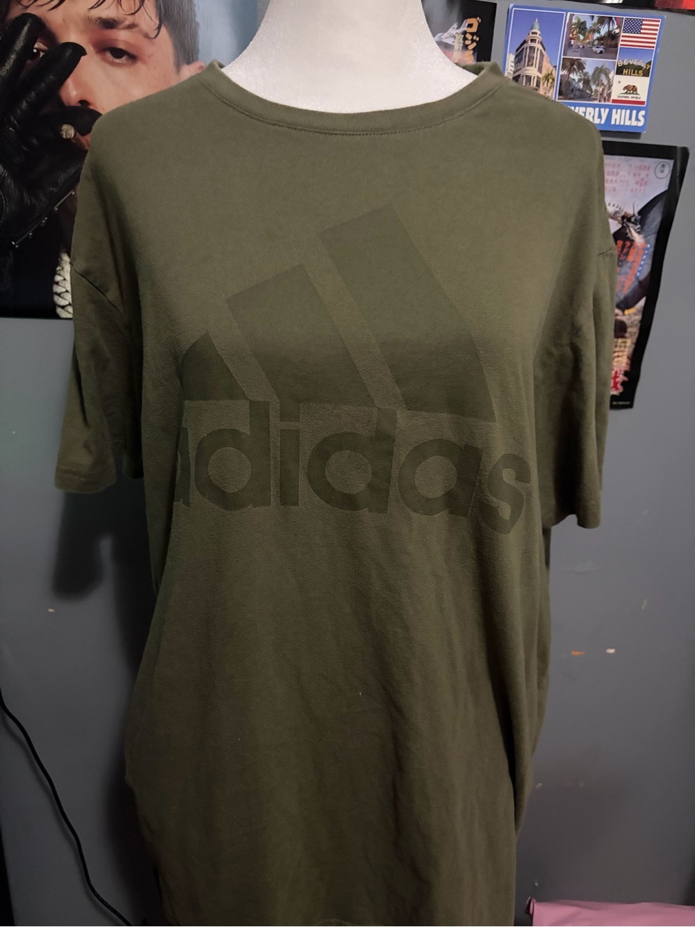 adidas Olive Green Tonal Logo Short Sleeve Tee